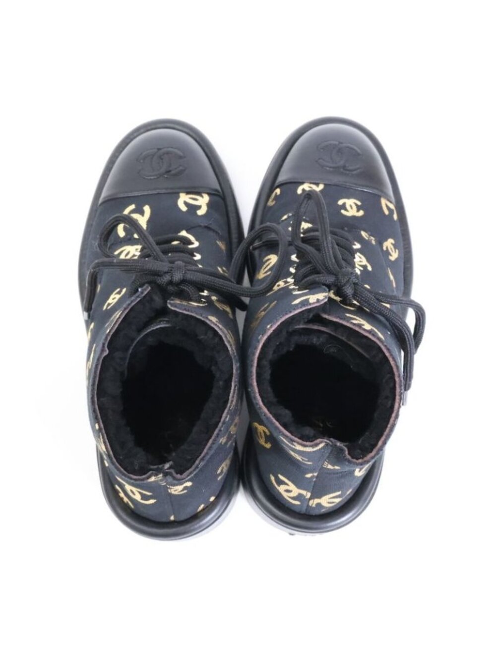 Chanel CC Logo Print Canvas Back Shearling Short Boots 36c - Picture 5 of 8